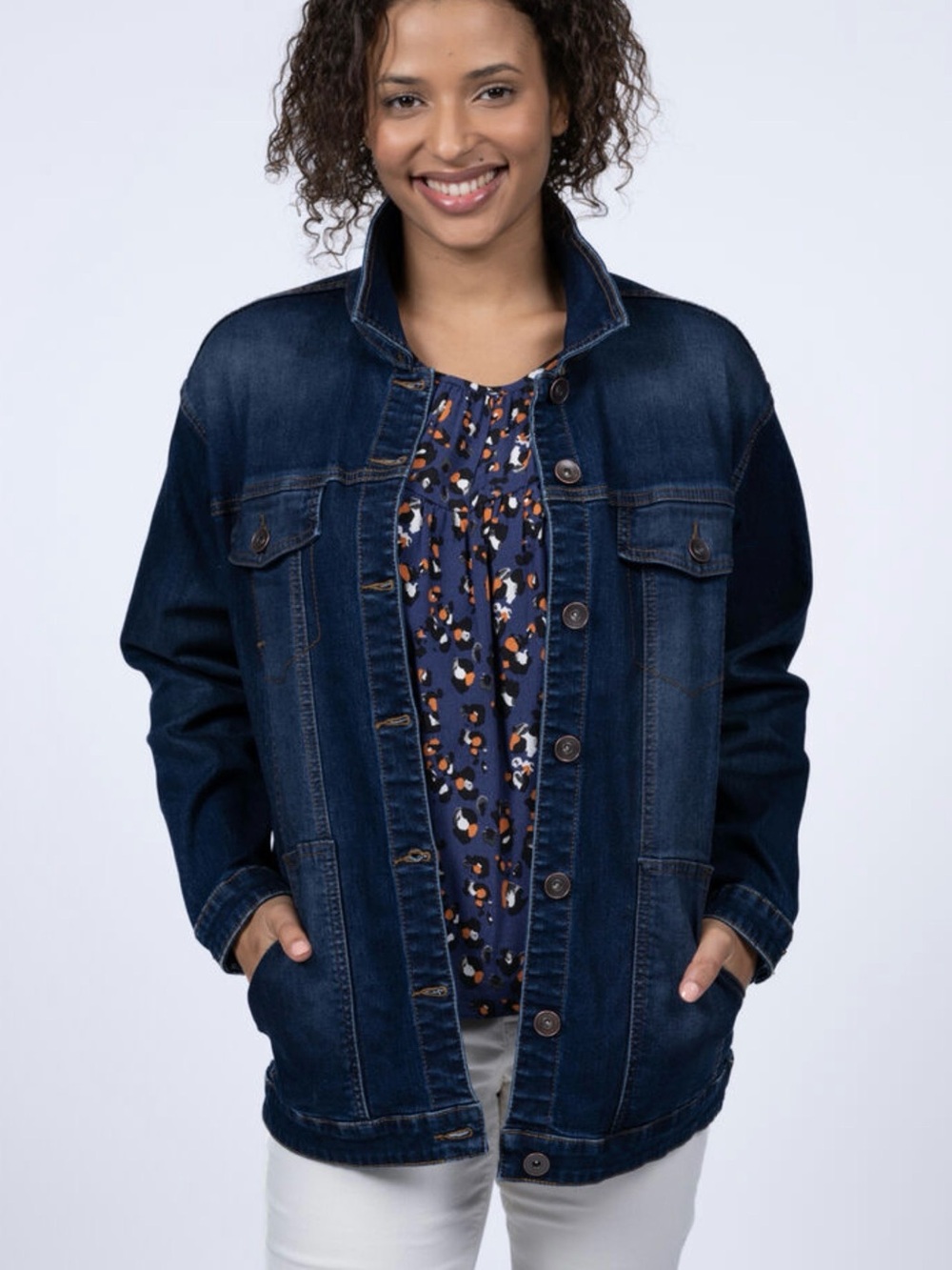 Tribal Dark Wash Relaxed Fit Blue Denim Jacket with Button Front Size Medium